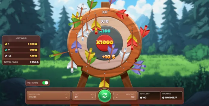 Forest Fortune demo gameplay showing expert archers practicing in natural forest environment, demonstrating the precision and skill needed to achieve maximum wins